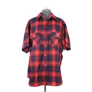 Timber Topper vintage men's red plaid short sleeve button front wool‎ shirt XL